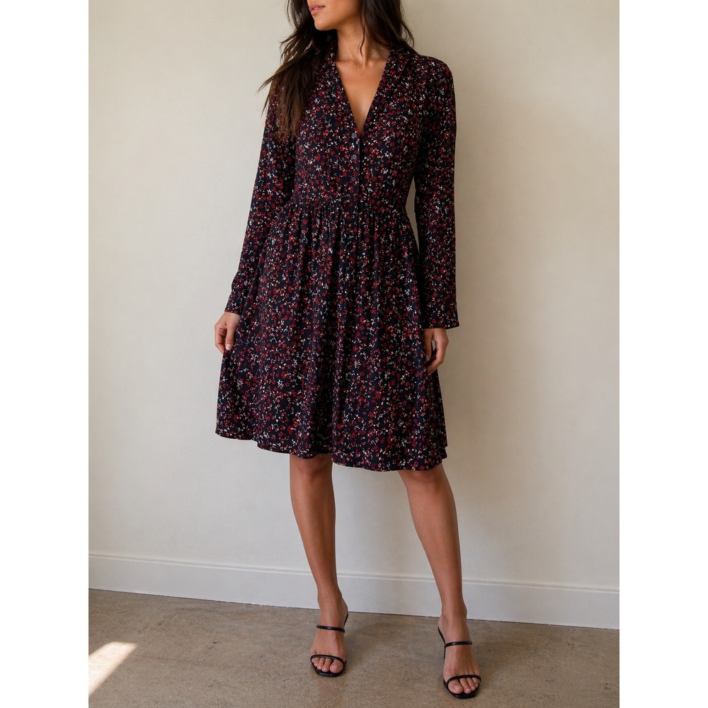 Thakoon Black Red Floral Button Mini Dress Size 14 Dark Academia Cottagecore